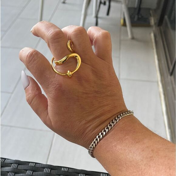 The Extra Abstract statement geometric ring in yellow gold plating over 925 - Picture 3 of 8